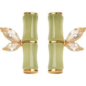 Cute Crystal Bamboo Stud Earrings – Dainty Alloy Earrings for Women